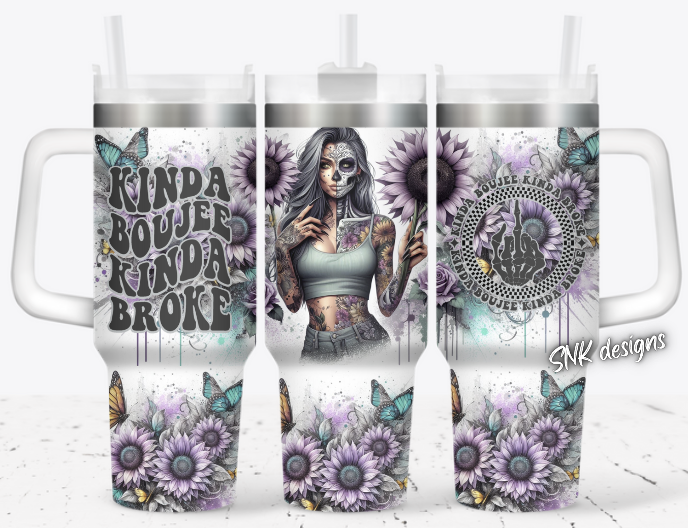 40oz cup - Purple Sugar skull Kinda boujee