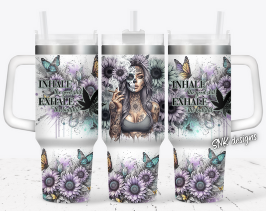 40oz cup - Purple Sugar skull inhale the good shit