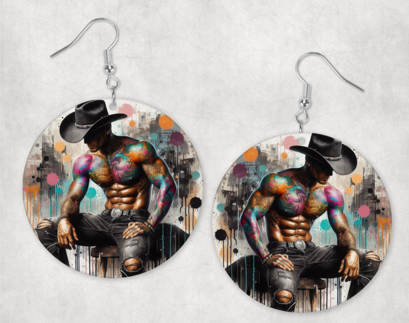 Acrylic Earrings- tattooed cowboy 2