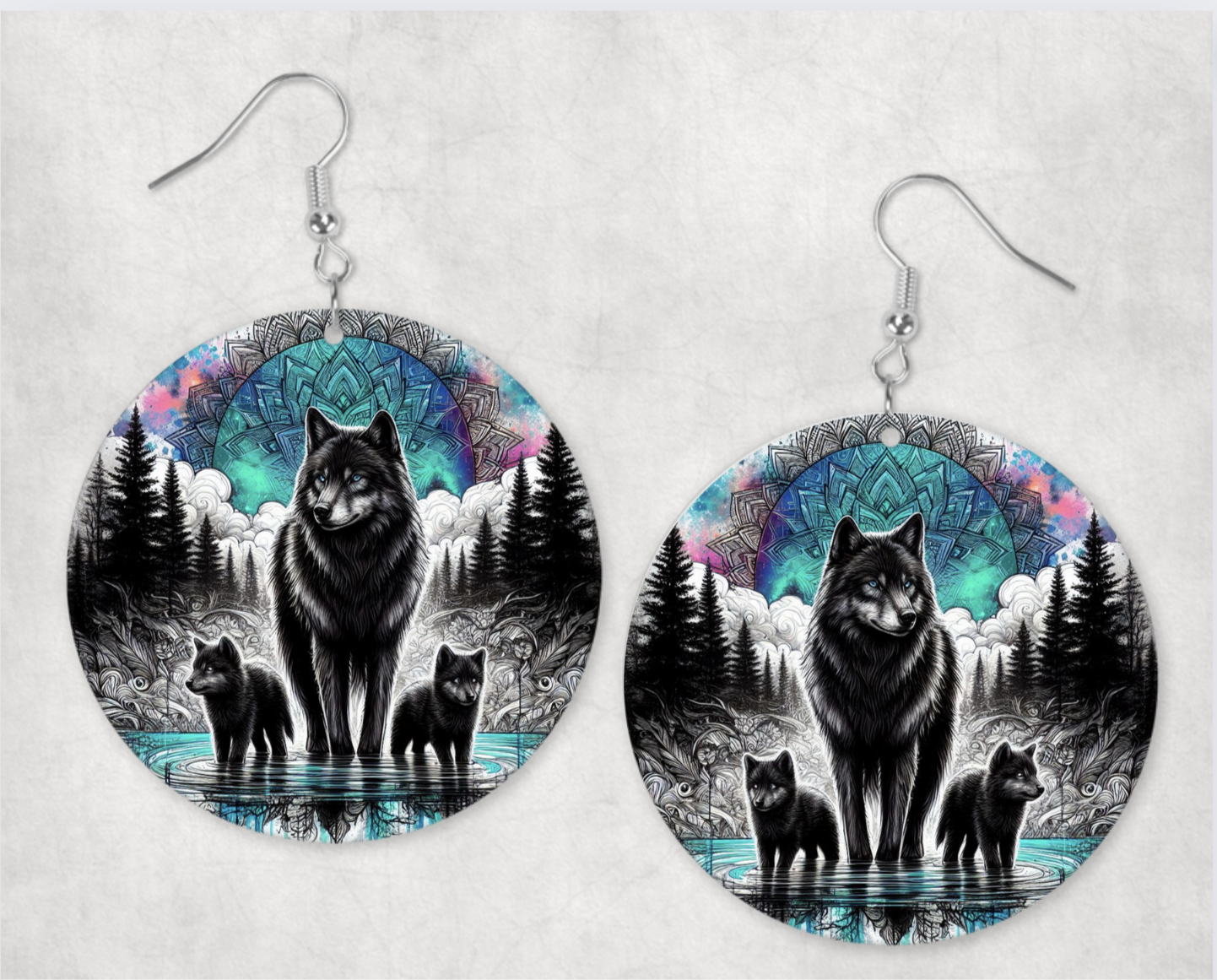 Acrylic Earrings- blue wolf