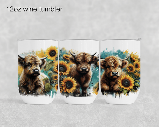 12oz wine tumbler - Turquoise cows