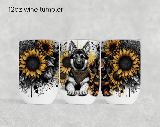 12oz wine tumbler - German shepherd dachshund