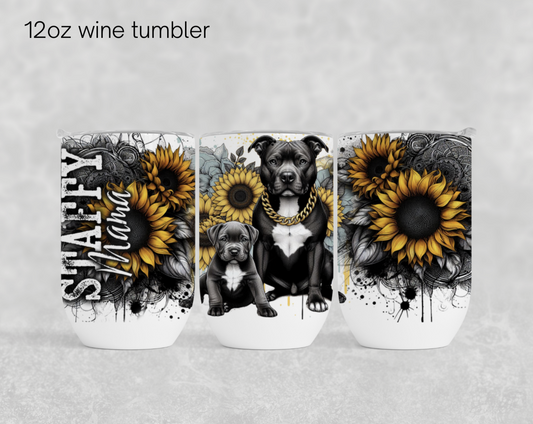 12oz wine tumbler - Staffy mama