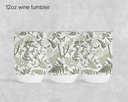 12oz wine tumbler - Sage green florals