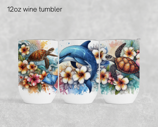 12oz wine tumbler - Dolphin