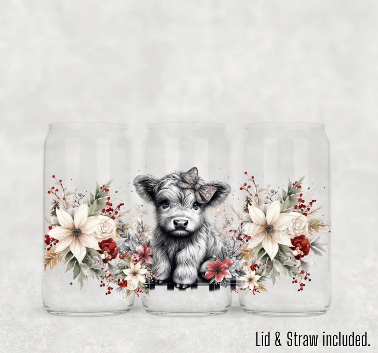 Christmas- 16oz  frosted - Christmas cute cow 2