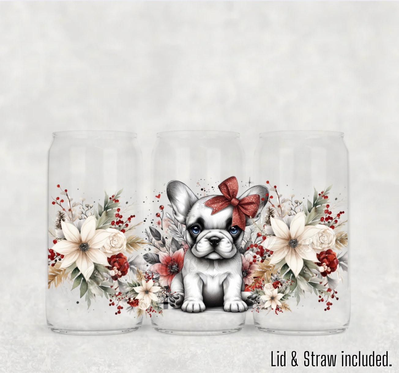 Christmas- 16oz  frosted - Christmas cute Frenchie