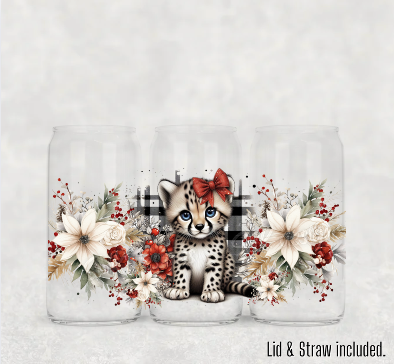 Christmas- 16oz  frosted - Christmas cute cheetah