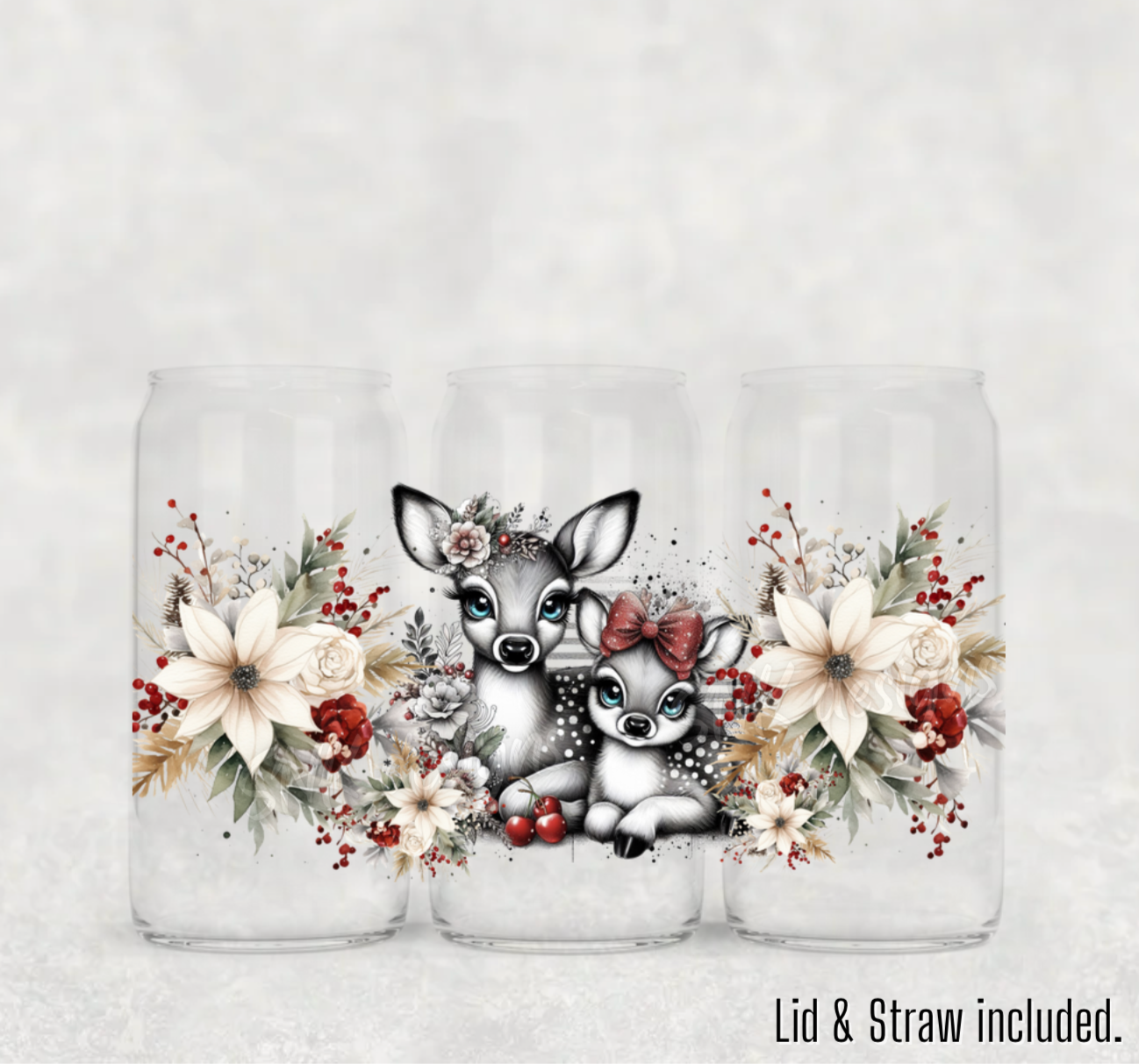 Christmas- 16oz  frosted - Christmas cute deers