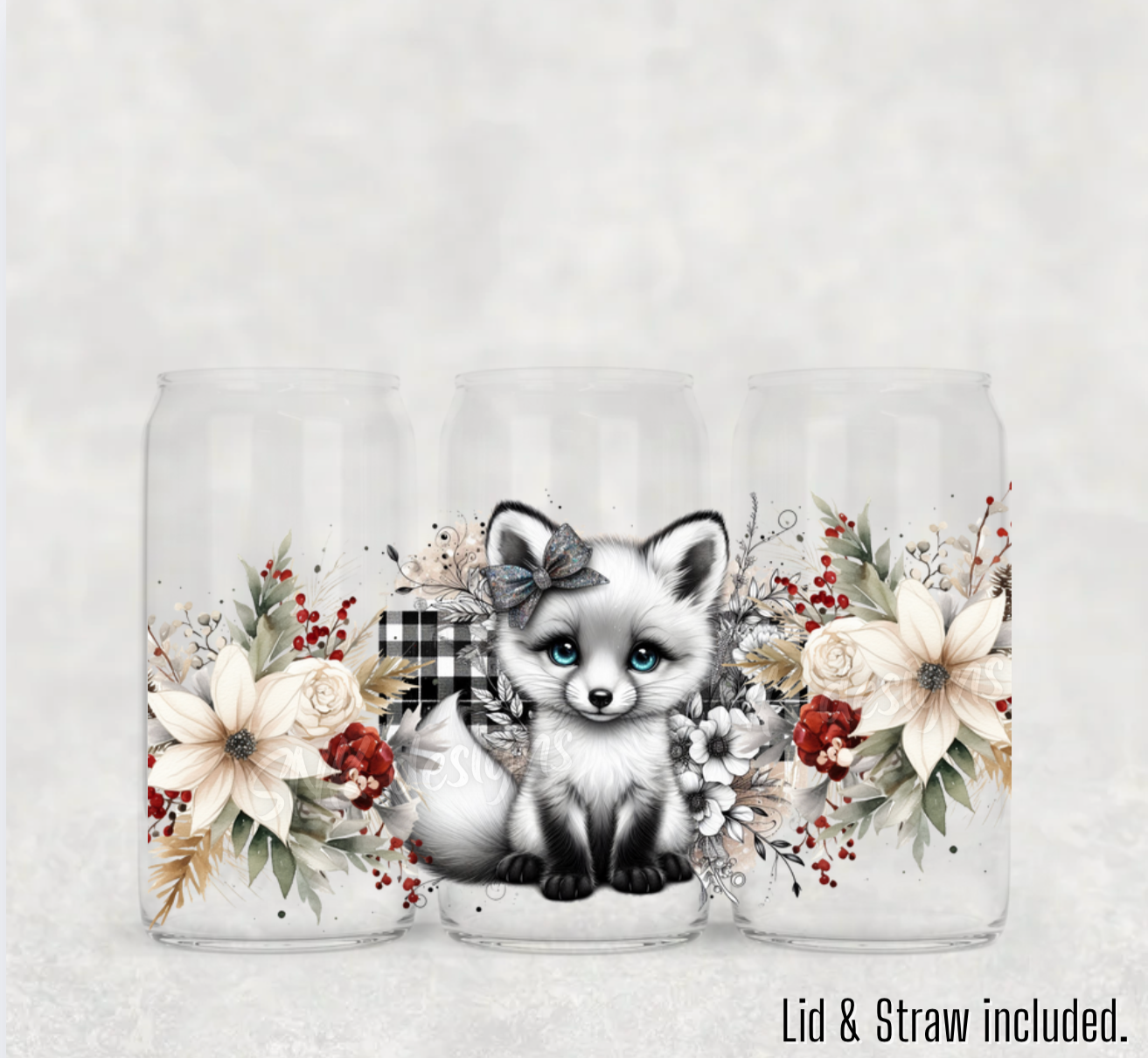 Christmas- 16oz  frosted - Christmas cute white fox