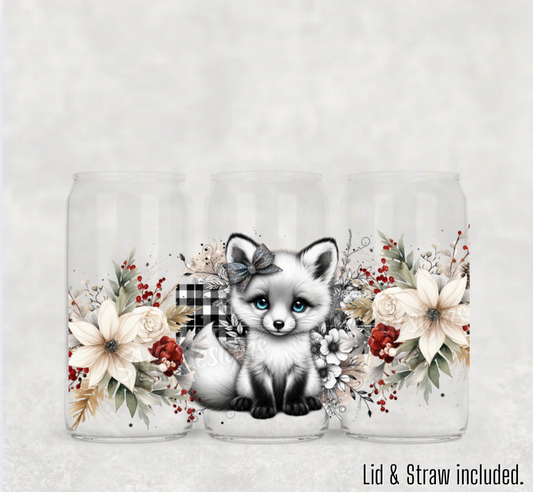 Christmas- 16oz  frosted - Christmas cute white fox