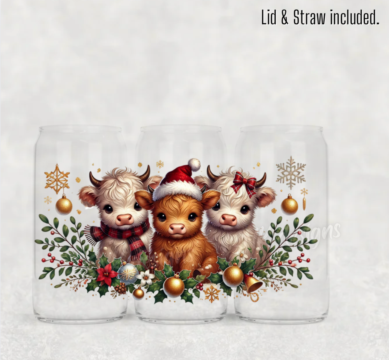 Christmas- 16oz  frosted - Christmas cute cows