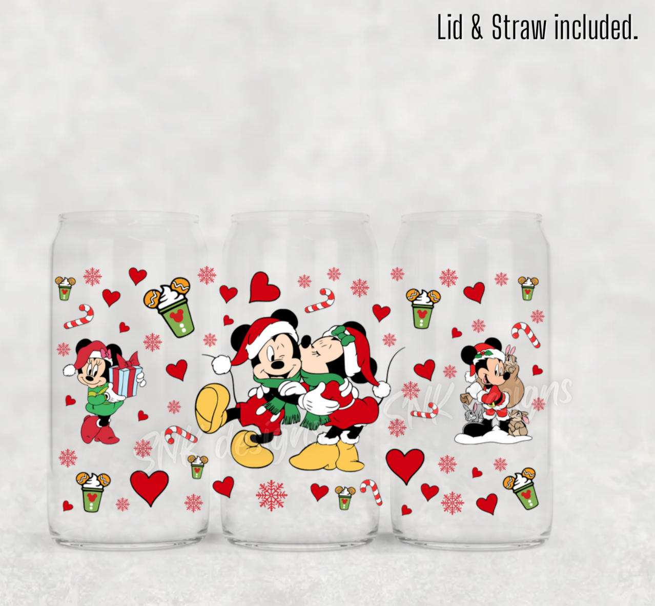 Christmas- 16oz  frosted - Christmas red hearts