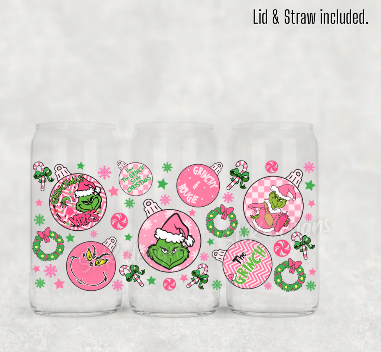 Christmas- 16oz  frosted - Green and pink Christmas