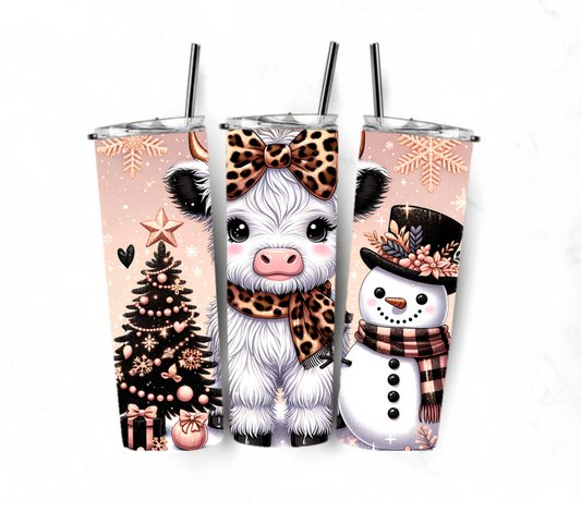 Tumbler only- Christmas cute cow with snowman