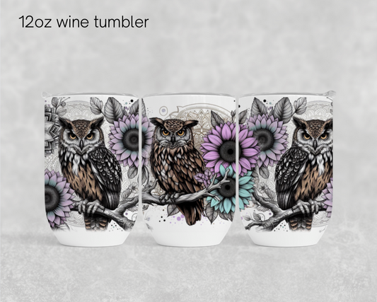 12oz wine tumbler - Lilac owls2