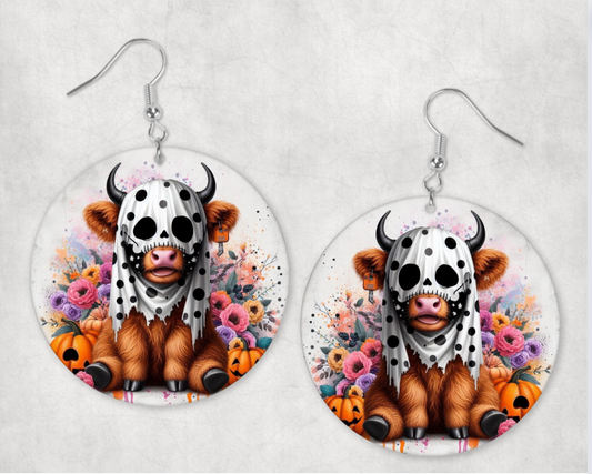 Acrylic Earrings-Boho highland cow with succulent pots