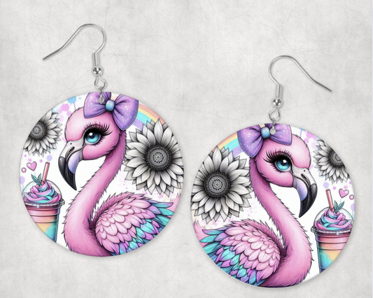 Acrylic Earrings-Cute flamingo with purple bow