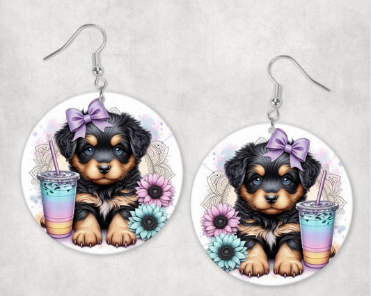 Acrylic Earrings-Cute baby rottweiler puppy