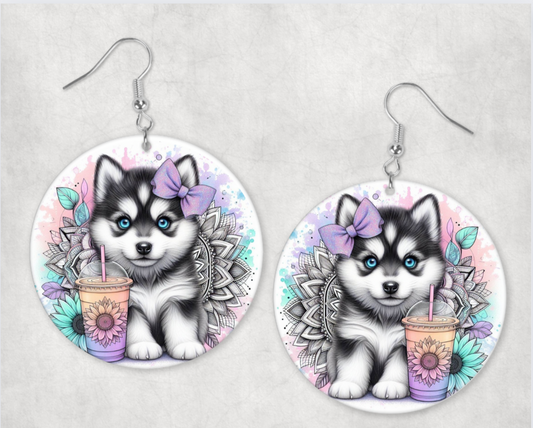 Acrylic Earrings-Cute baby Husky