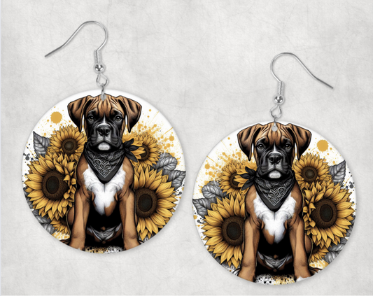 Acrylic Earrings-Yellow sunflower with boxer