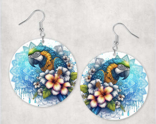 Acrylic Earrings-frangipani flowers with parrot