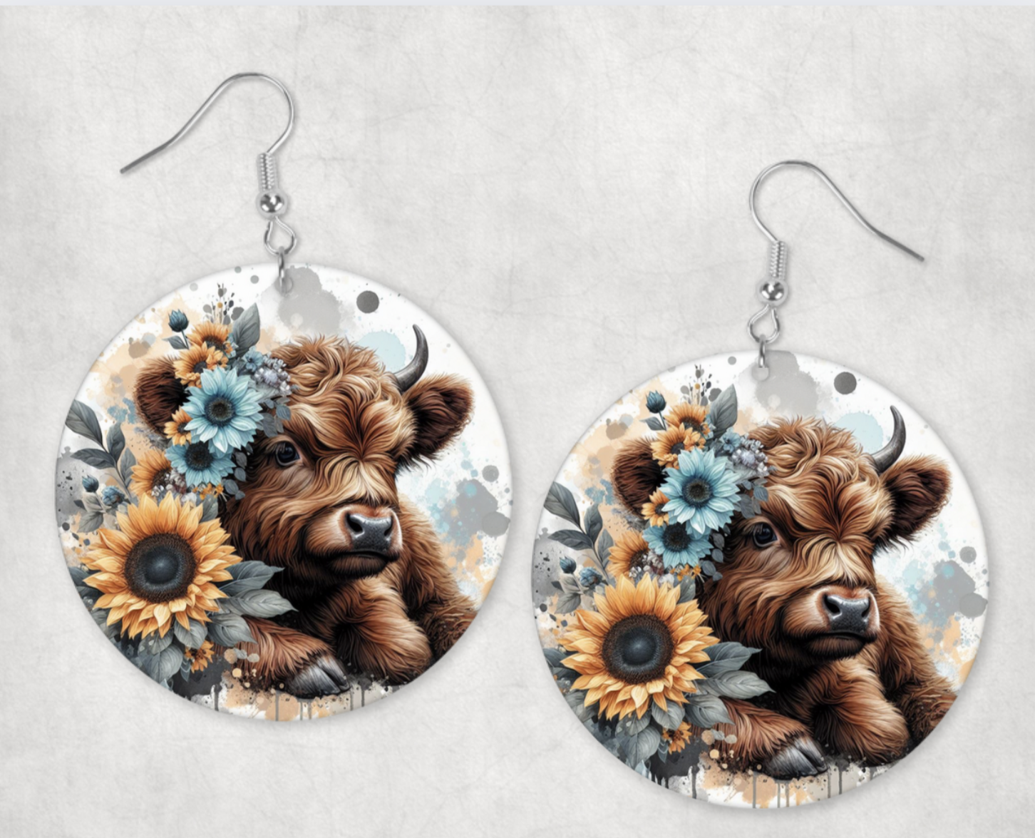 Acrylic Earrings-Cute baby cow with sunflowers – SnK Collection