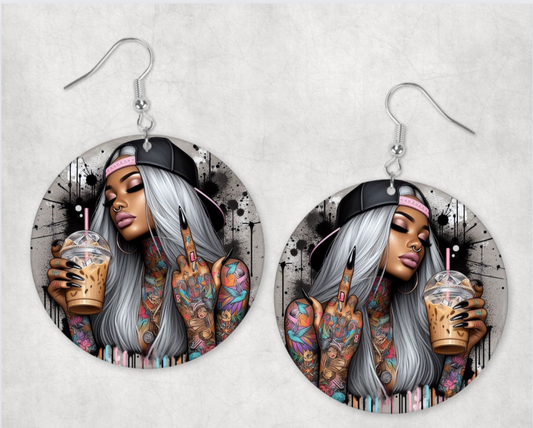 Acrylic Earrings-Savage tattoo girl