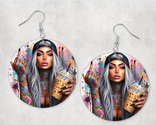 Acrylic Earrings-Bad B*tch tattooed girl