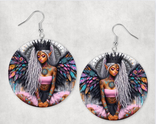 Acrylic Earrings- Elf fairy queen seated with wings