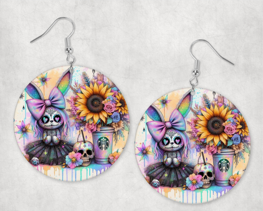 Acrylic Earrings-Rainbow Halloween doll with sunflowers