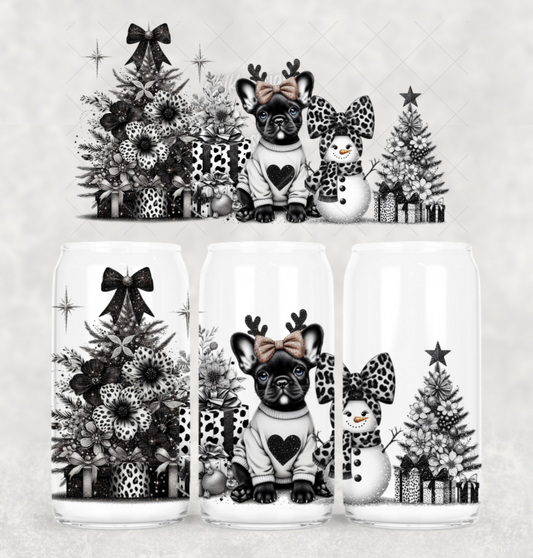 Christmas- 16oz - Christmas Frenchie with snowman