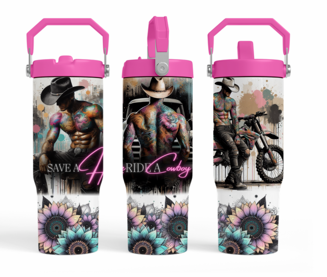 30oz tumbler- PINK save a horse ride a cowboy