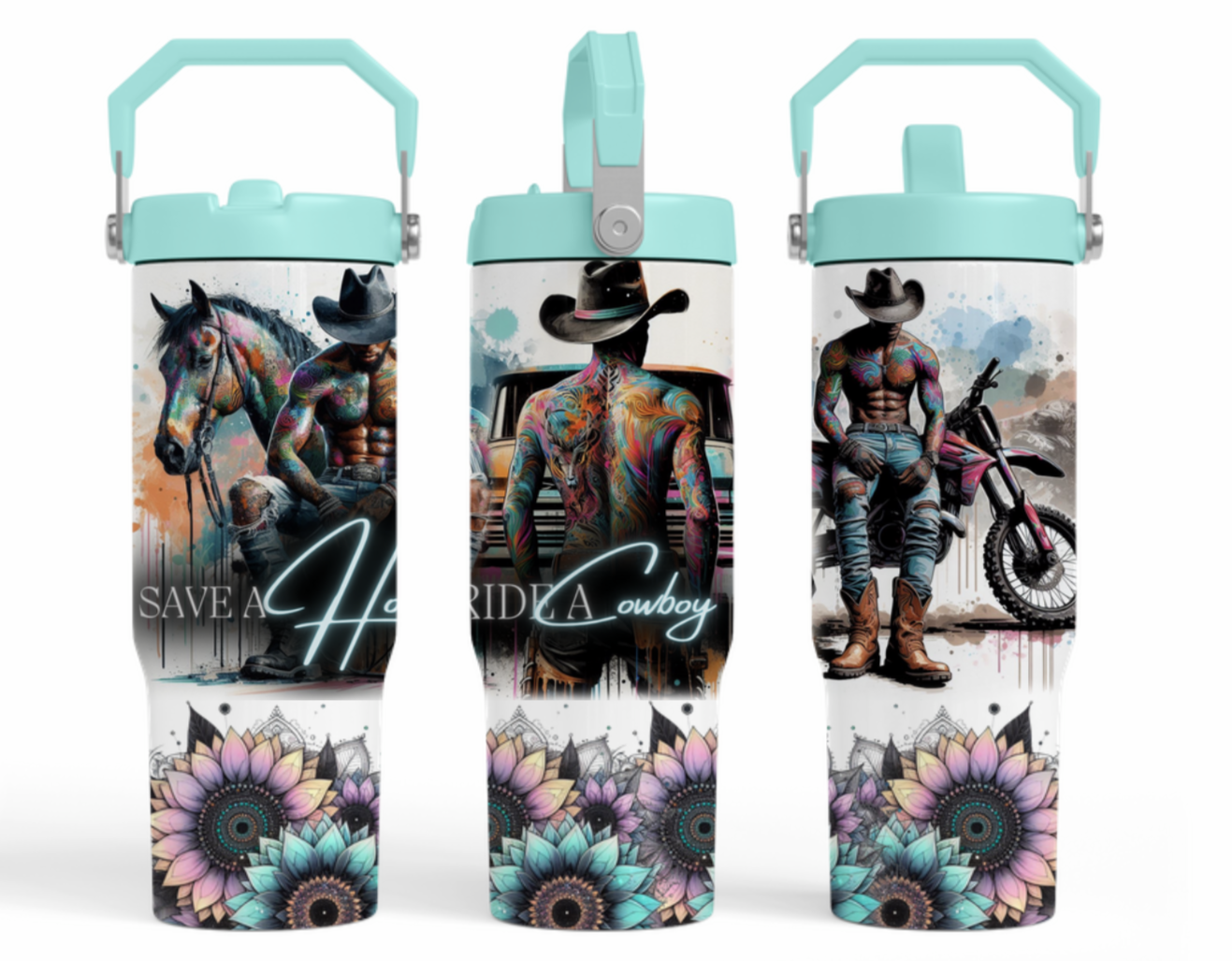 30oz tumbler- Save a horse ride a cowboy BLUE