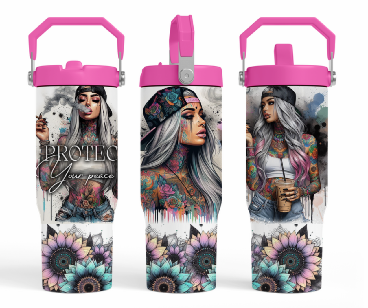 30oz tumbler- Protect your peace tattoo girl