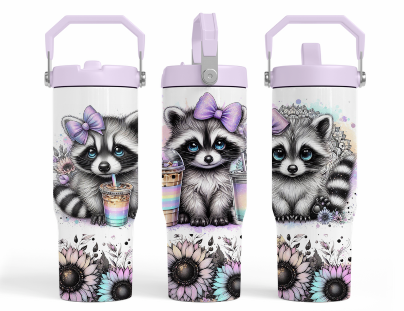 30oz tumbler -Rainbow raccoon