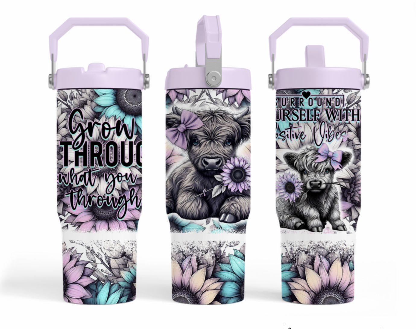 30oz tumbler -Lilac postive vibes highland cow (Copy)