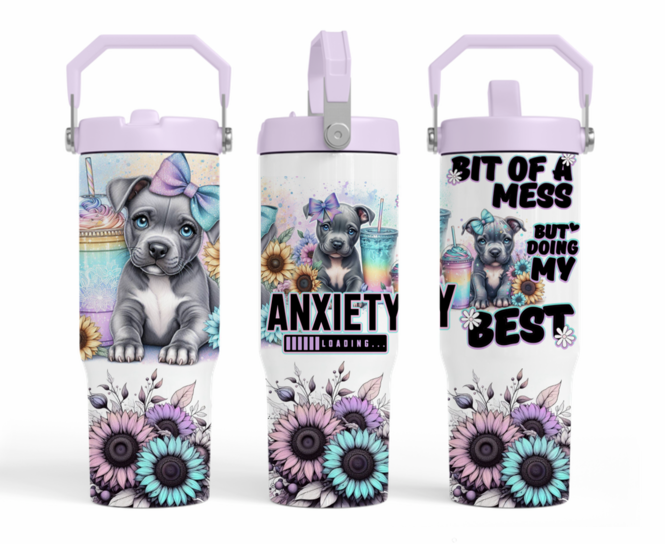 30oz tumbler - Rainbow Anxiety staffy