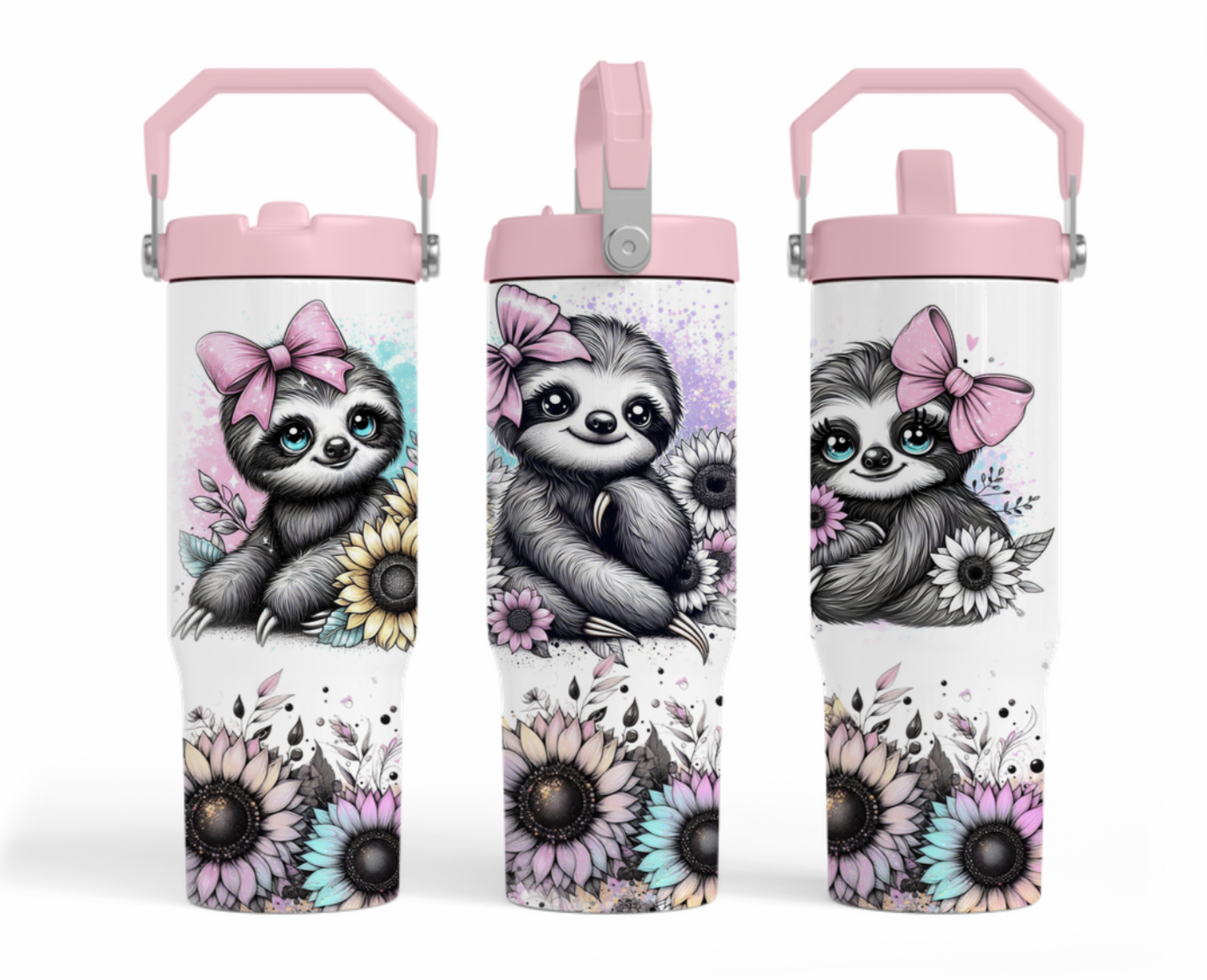 30oz tumbler - Sloth with pink bow