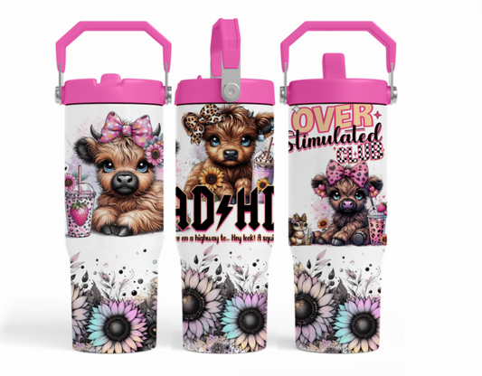 30oz tumbler - PINK  over stimulated cute cow