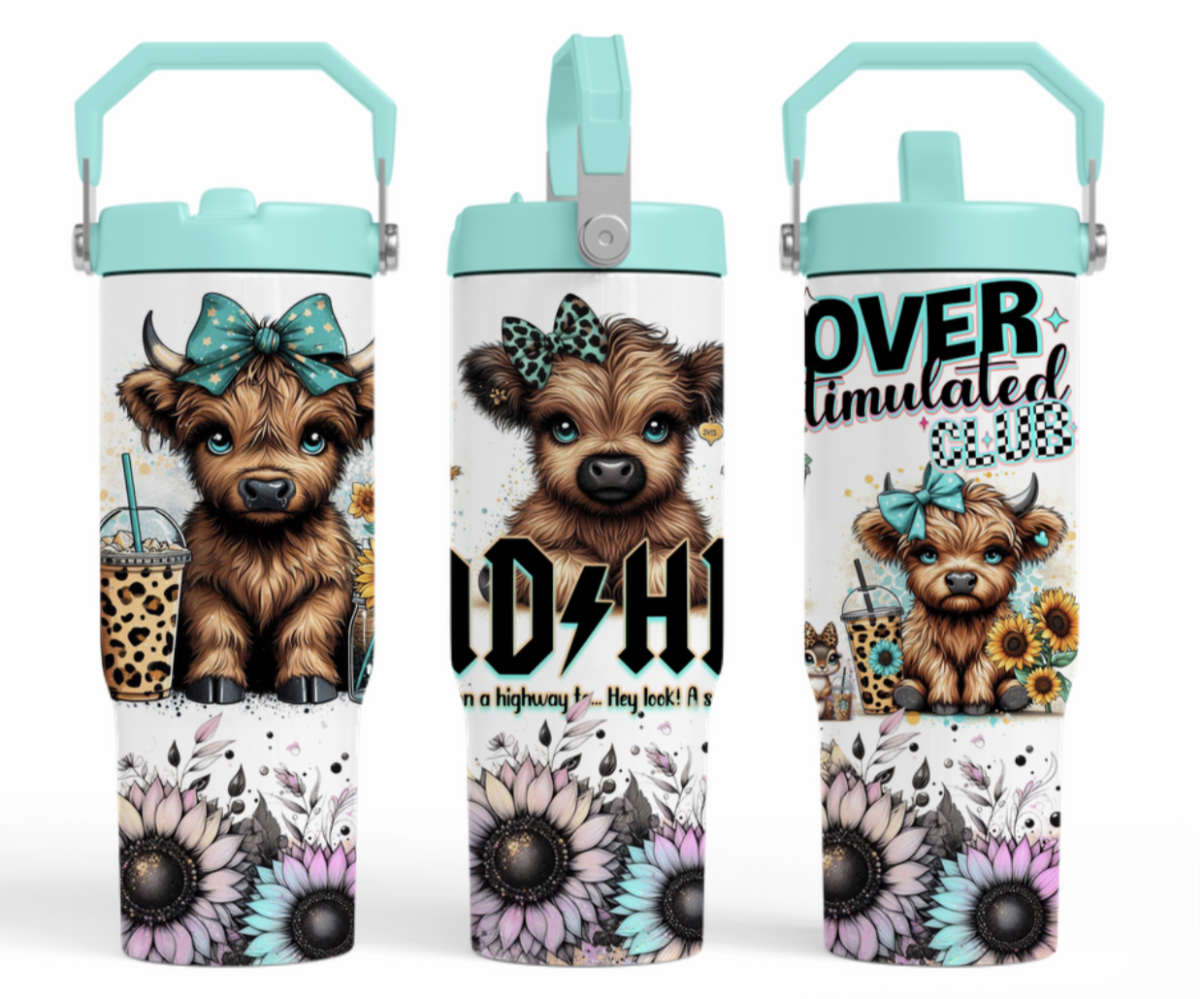 30oz tumbler - ADHD teal cute cow