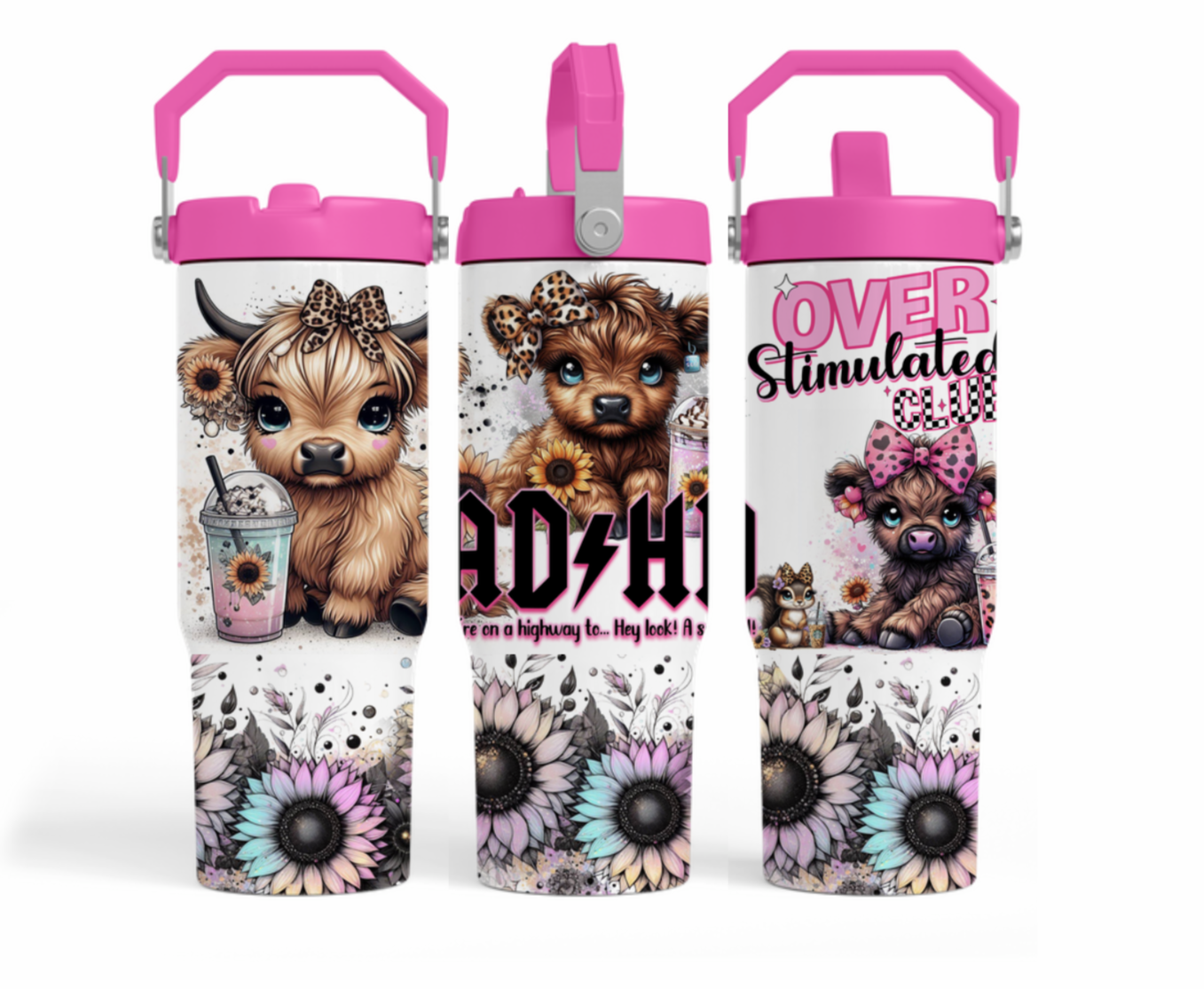 30oz tumbler - ADHD  PINK cute cows