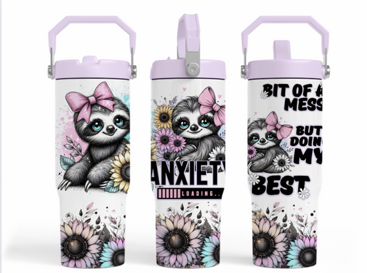 30oz tumbler - Anxiety pink sloth