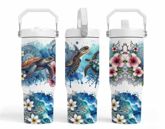 30oz tumbler - Ocean blue turtle with frangipani's