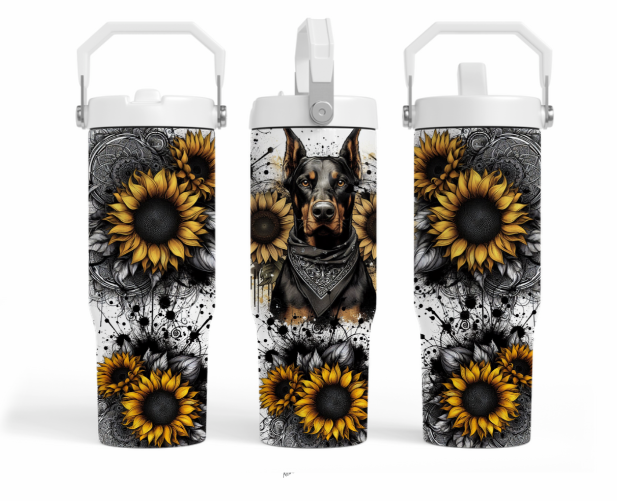 30oz tumbler - Yellow sunflowers-doberman