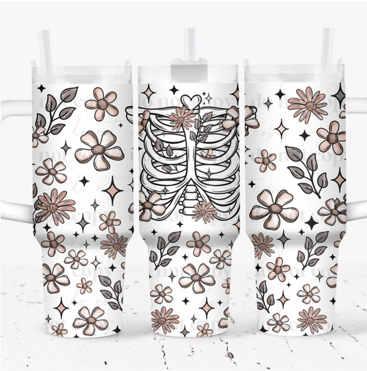 40oz cup - Floral ribcage