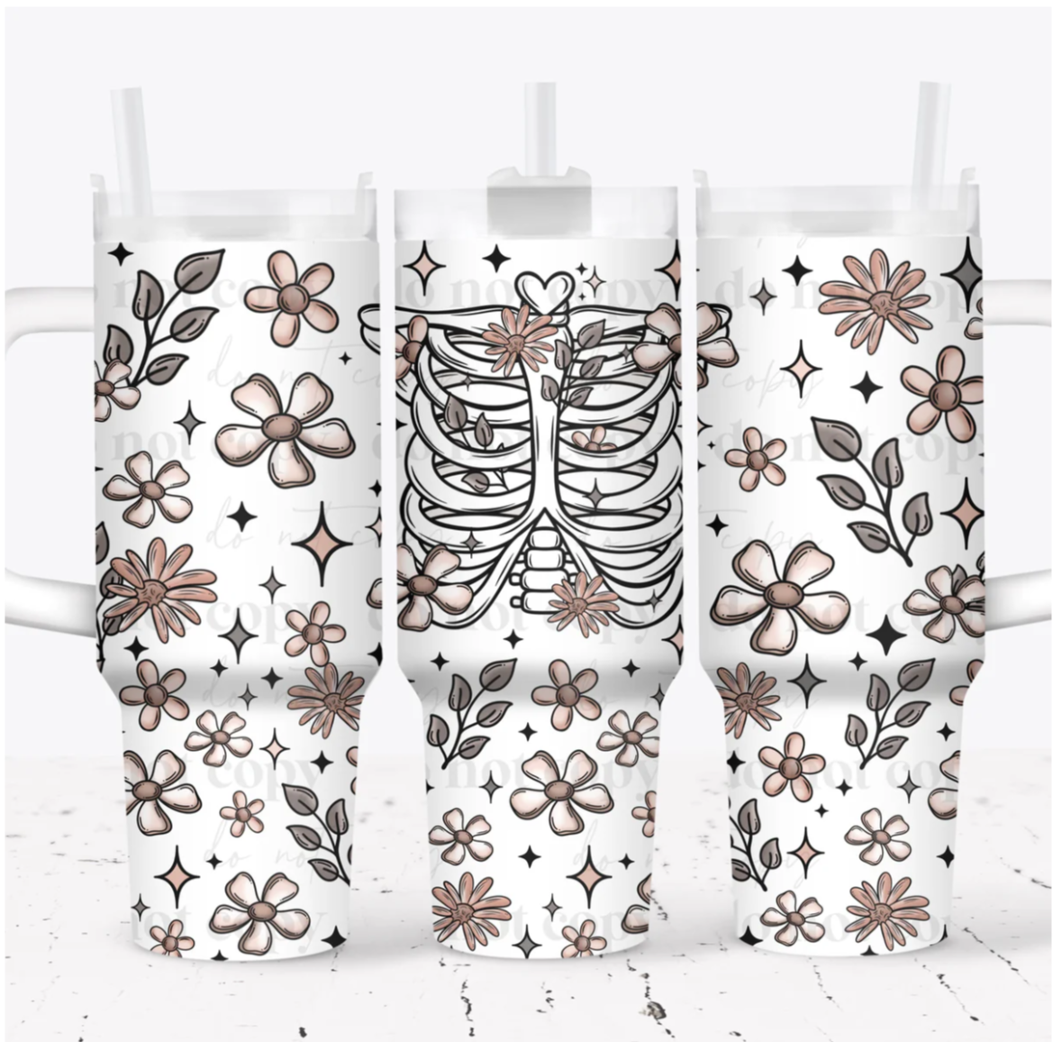 40oz cup- Floral rib cage