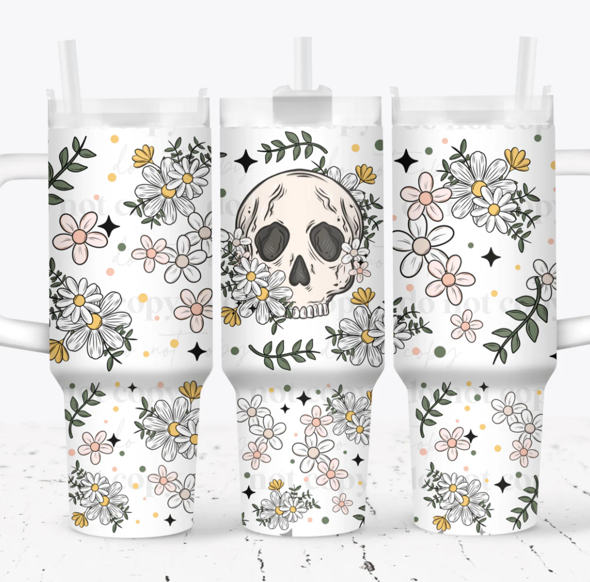 40oz cup - Floral skellies