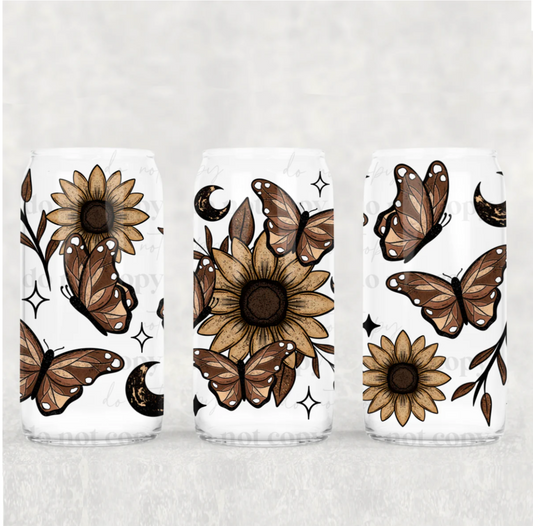 16oz  frosted - Sunflower butterflies