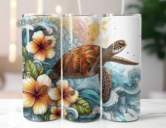 Tumbler only!! Frangipani's / Hibiscus flowers and turtles